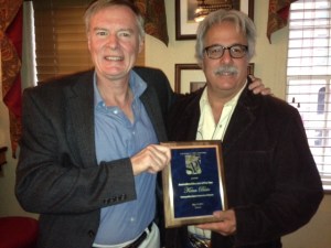 MSU-Denver profession Kenn Bisio, right, with his 2015 SPJ Journalism Educator of the Year Award and Doug Bell.