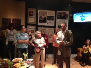 Aurora Public Schools communications specialist Julius Vaughns, vice president of affiliated professionals and treasurer of the Colorado Association of Black Journalists, explains his organization's activities at the journalism meet and greet social on Oct. 16 at the Denver Press Club. The event was sponsored by the Colorado Pro Chapter of the Society of Professional Journalists.