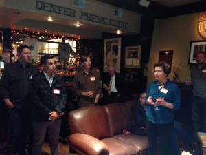 9News KUSA executive producer Nicole Vap answers a question about the Investigative Reporters and Editors organization at the journalism meet and greet social on Oct. 16 at the Denver Press Club, The event was sponsored by the Colorado Pro Chapter of the Society of Professional Journalists.