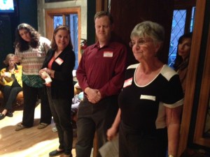 Colorado Press Women president Sandy Nance, right, explains her organization's goals at the journalism meet and greet social on Oct. 16 at the Denver Press Club. The event was sponsored by the Colorado Pro Chapter of the Society of Professional Journalists.