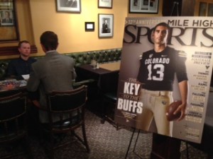 Mile High Sports web editor Michael Jaycox, far left, interviews a student at the SPJ College Student Internship and Job Fair on Feb. 19, at the Denver Press Club.